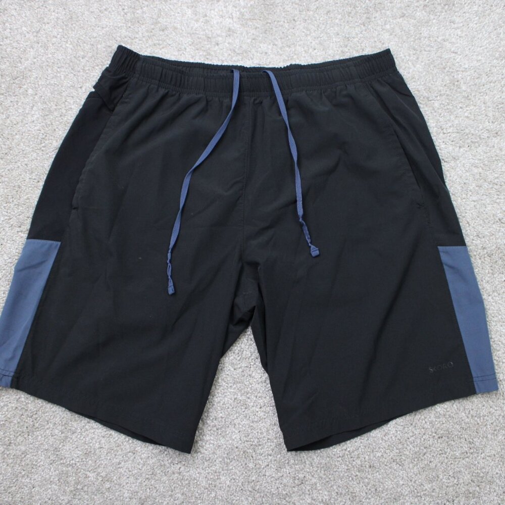 Skora Shorts Mens Medium Black/Blue Quick Dry‎ Drawstring Athletic Stretch